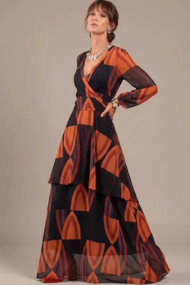 Vestido de tule longo com frente transpassada /377VES020