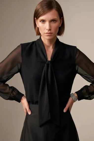 Blusa de tule com decote tipo cachecol /372PTO
