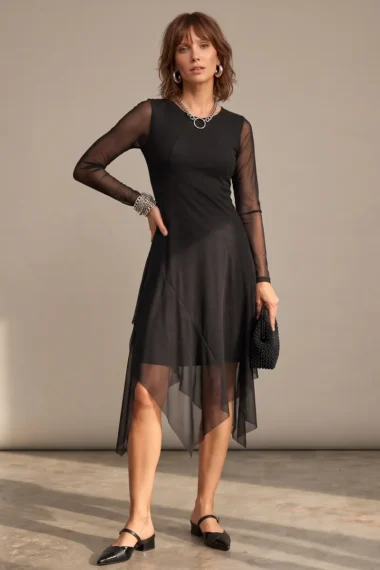 Vestido de tule assimétrico /444PTO