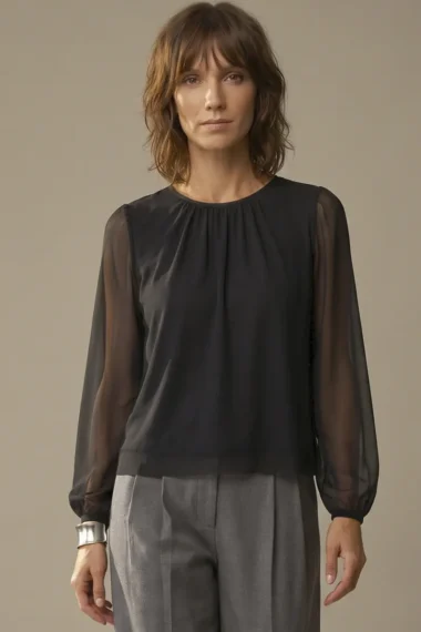 Blusa de tule com decote franzido /445PTO