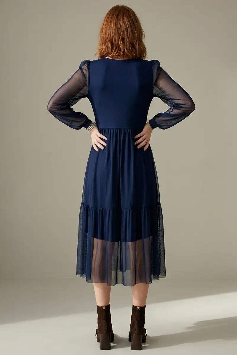 Vestido decote V e manga bufante /492AZ1 - Imagem 3