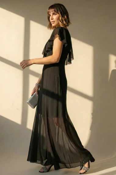 Alternative view of Vestido longo, um ombro e babado /525PTO