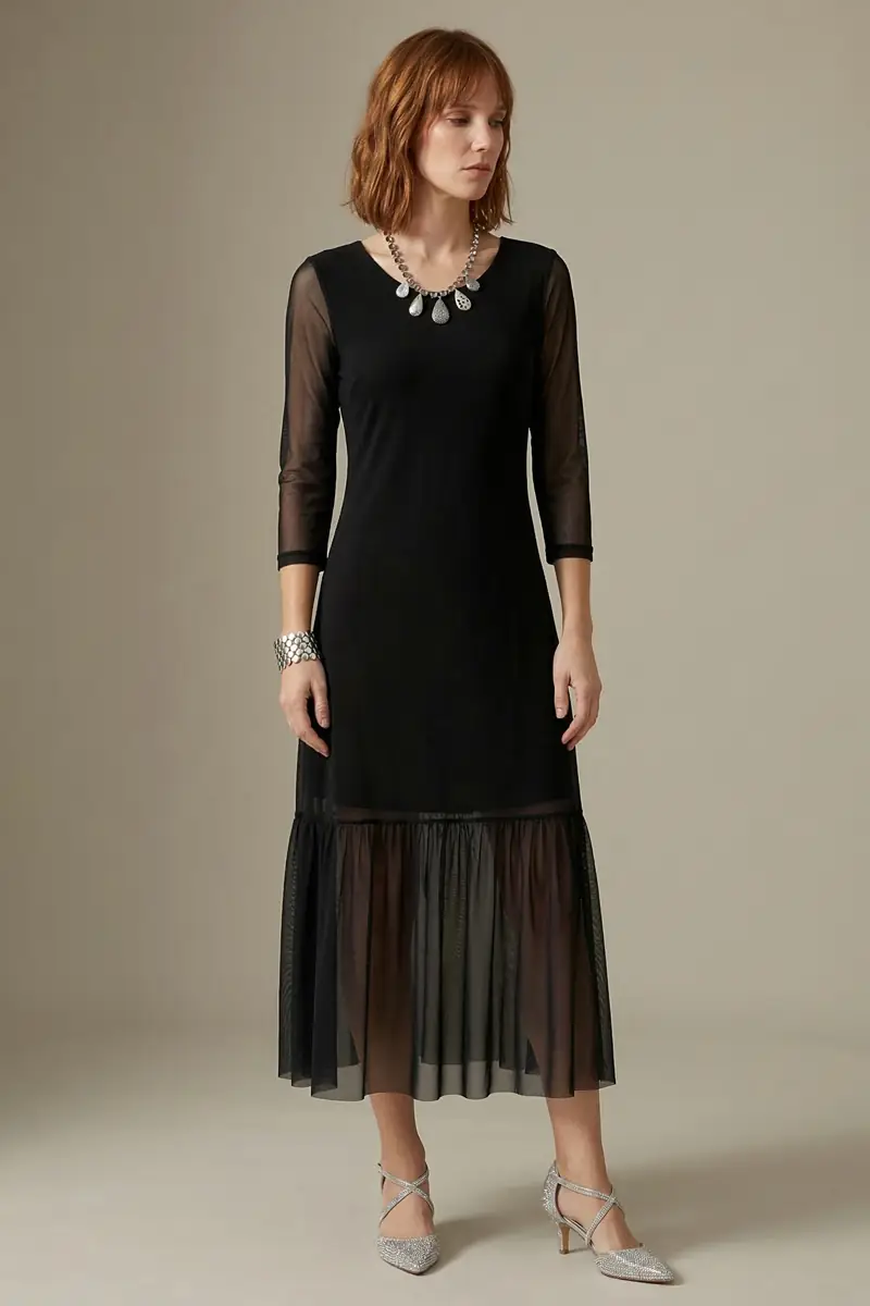 Vestido manga 3/4 e decote redondo /493PTO