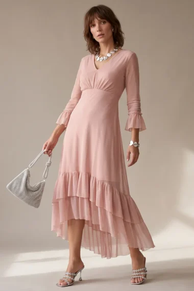 Vestido de tule decote V com drapeado /512ANT