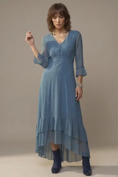 Vestido de tule decote V com drapeado /512PET