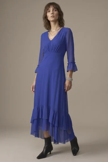 Vestido de tule decote V com drapeado /512ROY