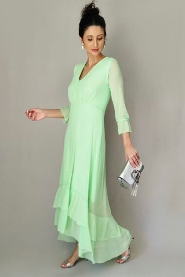 Vestido de tule decote V com drapeado /512MEN