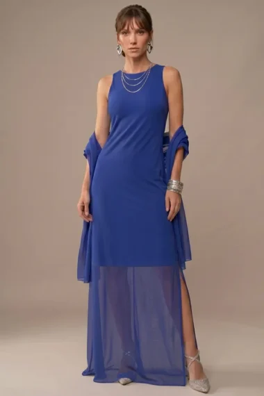 Vestido longo manga cavada com echarpe /529ROY