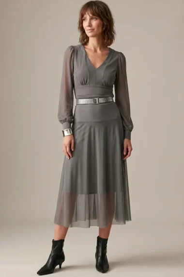 Conjunto blusa decote U e saia godê /158CJO