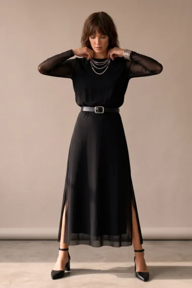 Conjunto blusa básica e saia máxi com fendas /161CJO