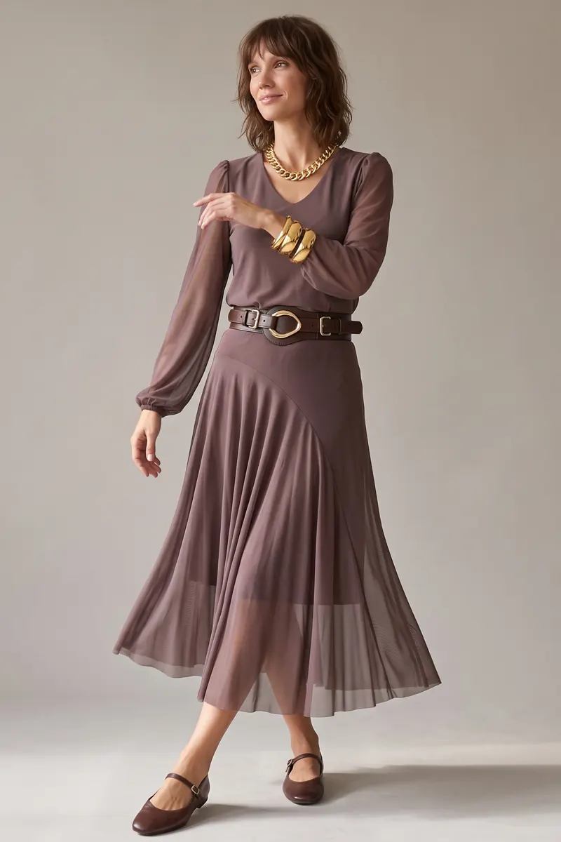 Conjunto blusa decote V e saia godê /163CJO - Imagem 5