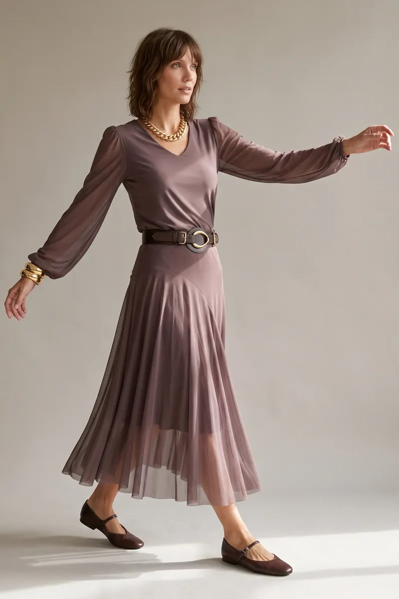 Conjunto blusa decote V e saia godê /163CJO - Imagem 3
