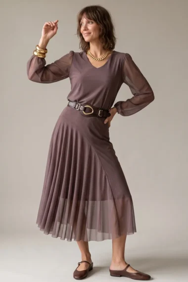Conjunto blusa decote V e saia godê /163CJO