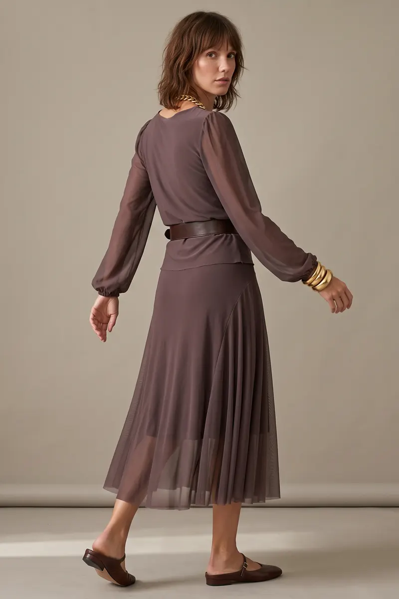 Conjunto blusa decote V e saia godê /163CJO - Imagem 6