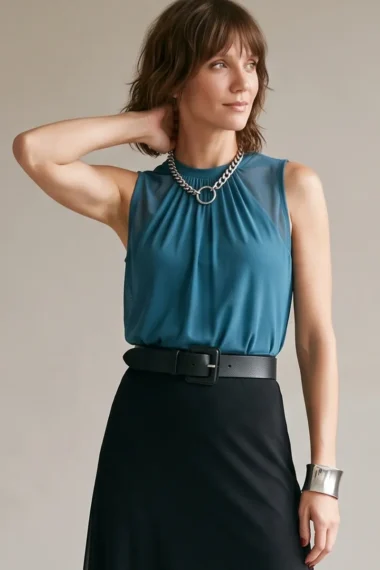 Blusa manga cavada e decote franzido /465PET