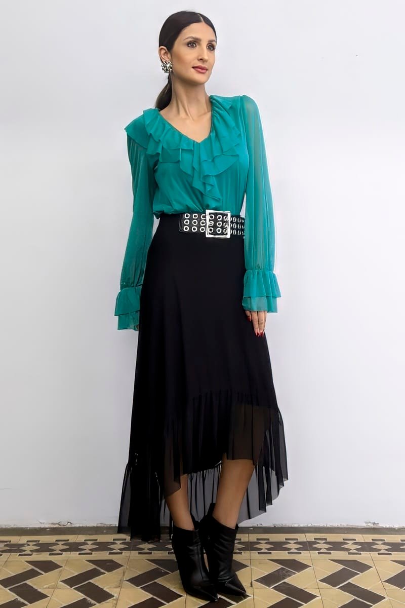 Blusa de tule jabot duplo /509ESM - Imagem 3
