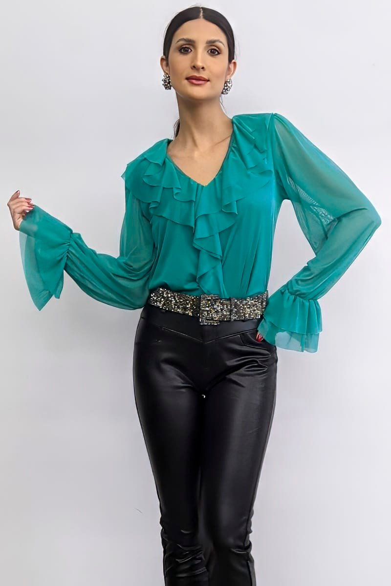 Blusa de tule jabot duplo /509ESM - Imagem 2