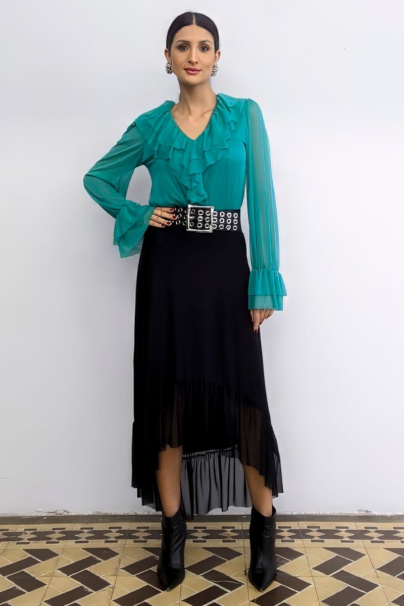 Blusa de tule jabot duplo /509ESM