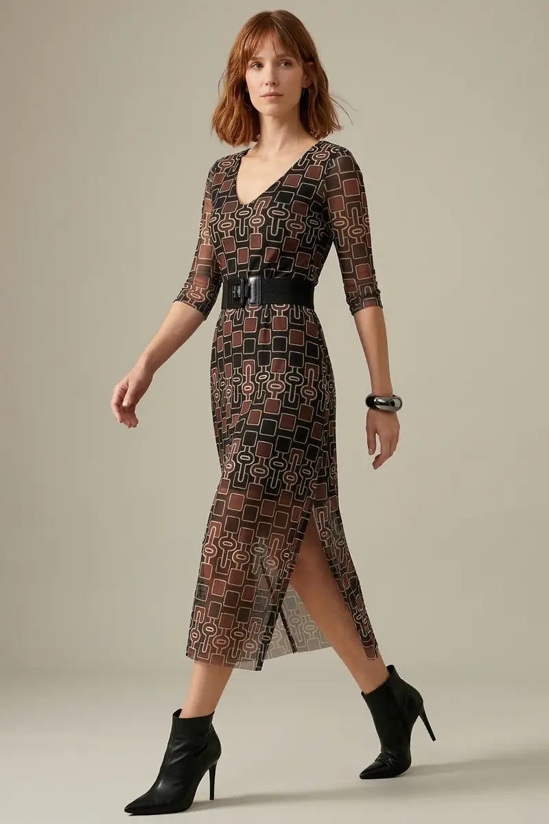 Vestido decote V com fendas laterais /563VES337