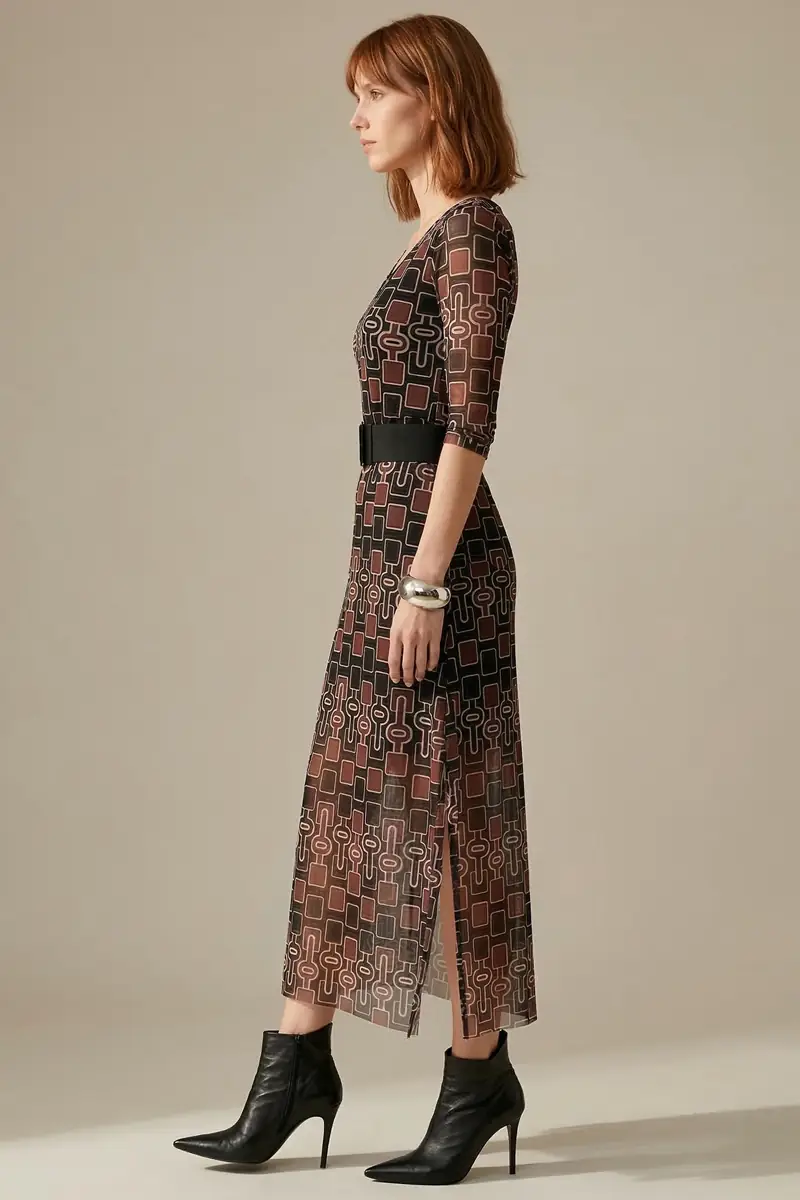 Vestido decote V com fendas laterais /563VES337 - Imagem 2
