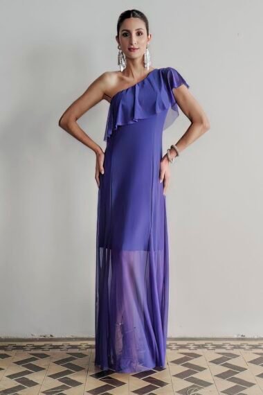 Vestido longo, um ombro e babado /525ROY