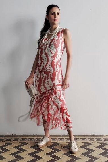 Vestido manga cavada com babados /558VES307