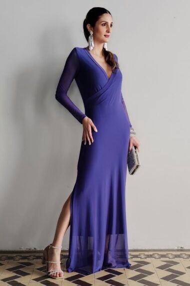 Vestido longo transpassado e fenda /559ROY