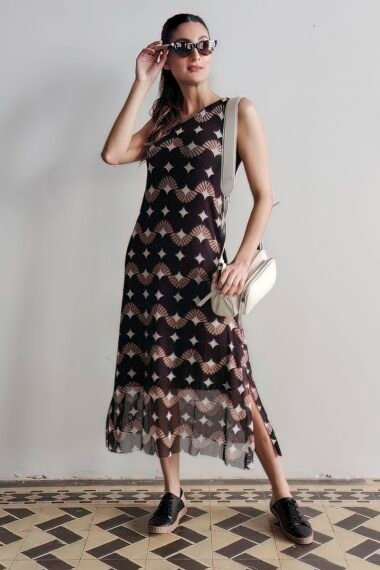 Vestido maxi um ombro com fendas /564VES317