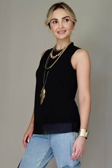 Blusa manga cavada e decote franzido /465PTO