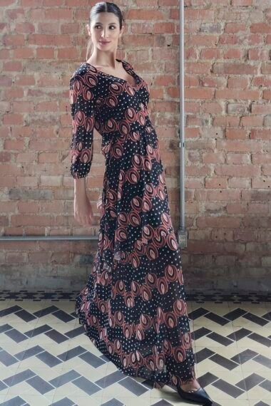 Vestido de tule longo com frente transpassada /422VES362