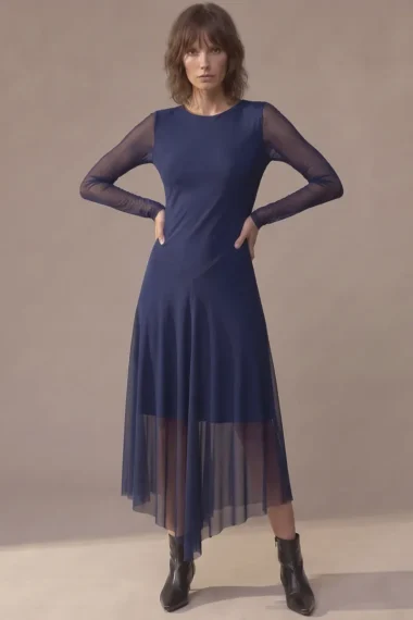 Vestido decote canoa assimétrico /560AZ1