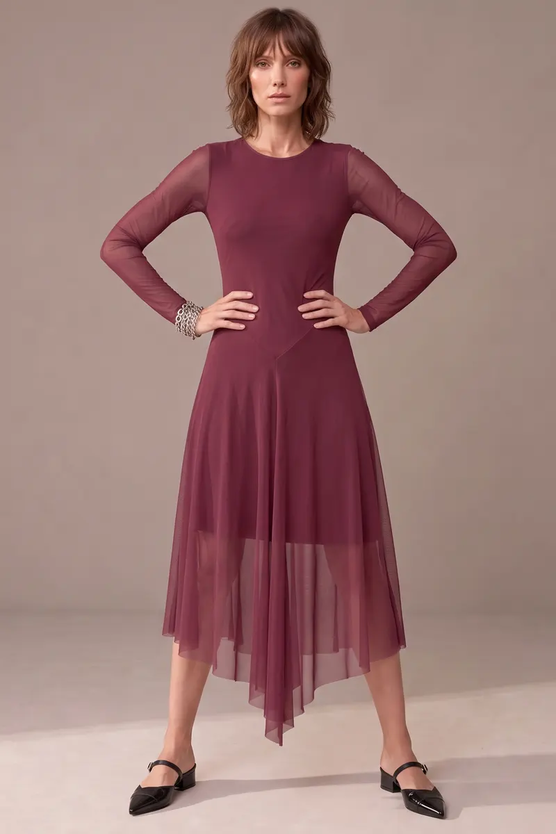 Vestido decote canoa assimétrico /560MAR
