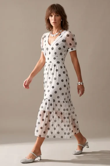 Vestido de tule midi manga bufante /467VES407