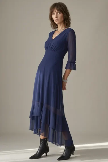 Vestido de tule decote V com drapeado /512AZ1