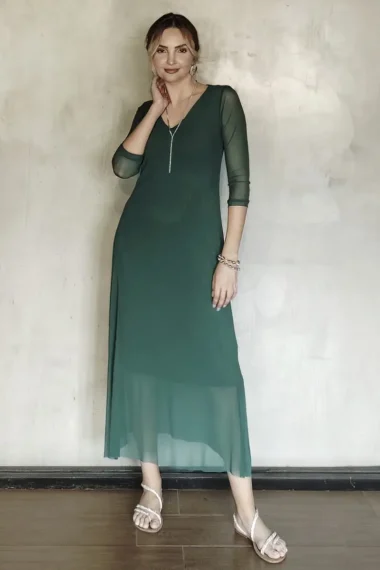 Vestido decote V com fendas laterais /563MAT