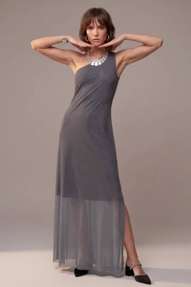 Alternative view of Vestido longo, um ombro e fendas /576CIN