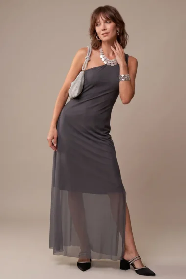 Vestido longo, um ombro e fendas /576CIN