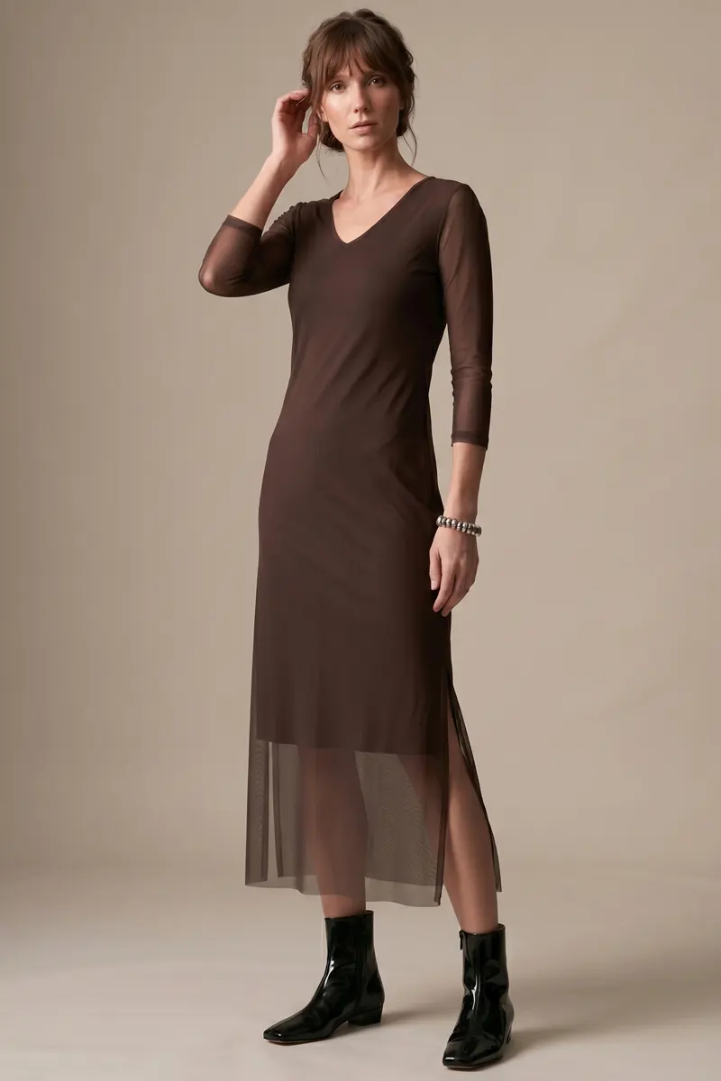 Vestido decote V com fendas laterais /563TRO