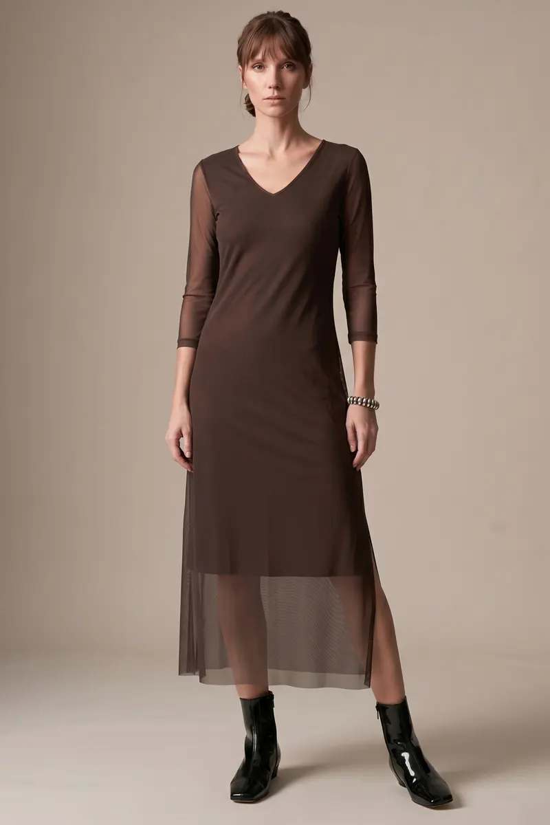 Vestido decote V com fendas laterais /563TRO - Imagem 3
