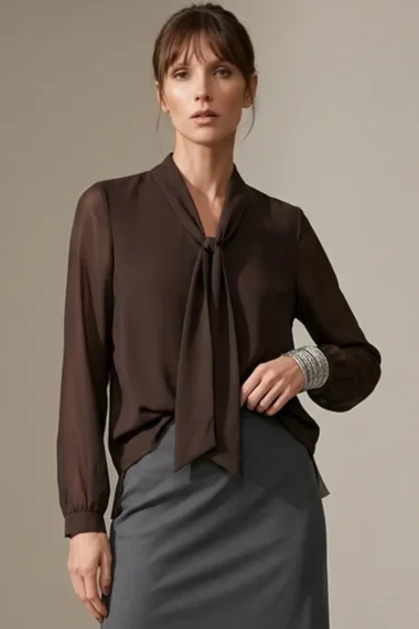 Blusa de tule com decote tipo cachecol /372TRO