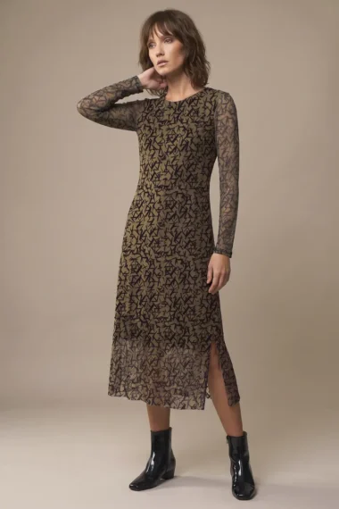 Vestido acinturado midi com fendas /539VES431