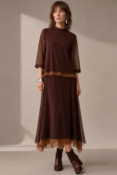 Conjunto de tule blusa ampla e saia / 002CJOTRO