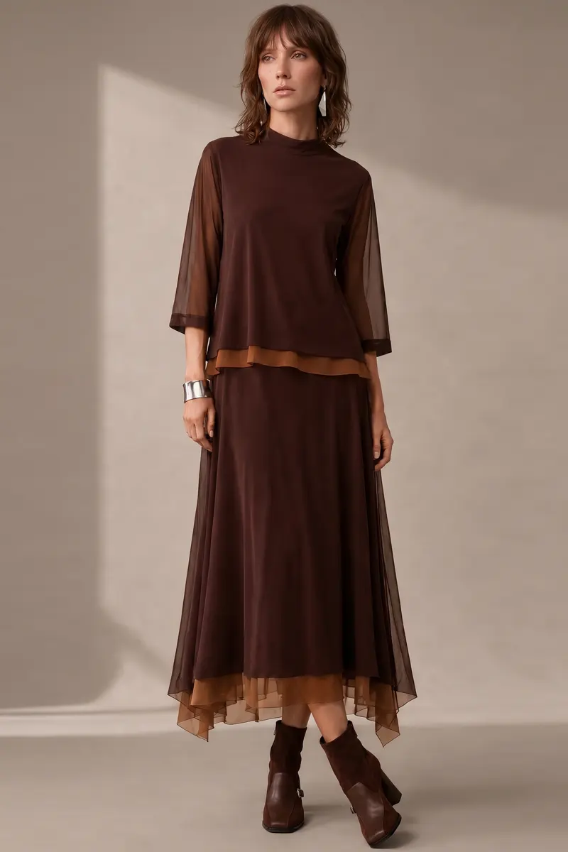 Conjunto de tule blusa ampla e saia / 002CJOTRO
