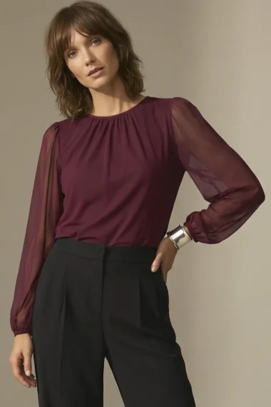 Blusa de tule com decote franzido /445SAN