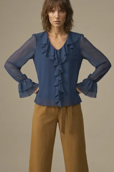 Blusa de tule jabot duplo /509OXF