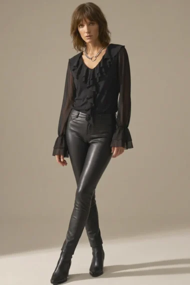 Alternative view of Blusa de tule jabot duplo /509PTO