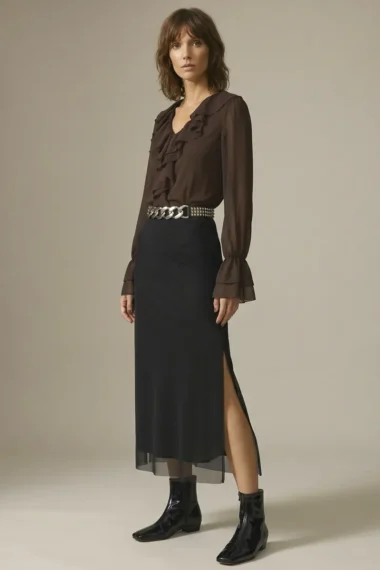 Alternative view of Blusa de tule jabot duplo /509TRO