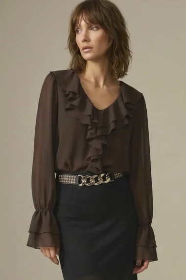 Blusa de tule jabot duplo /509TRO