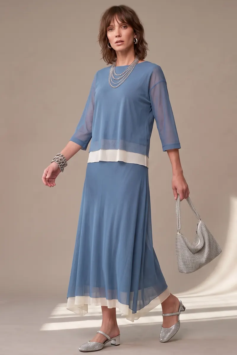 Conjunto de tule blusa ampla com gola careca e saia / 003CJOAZO