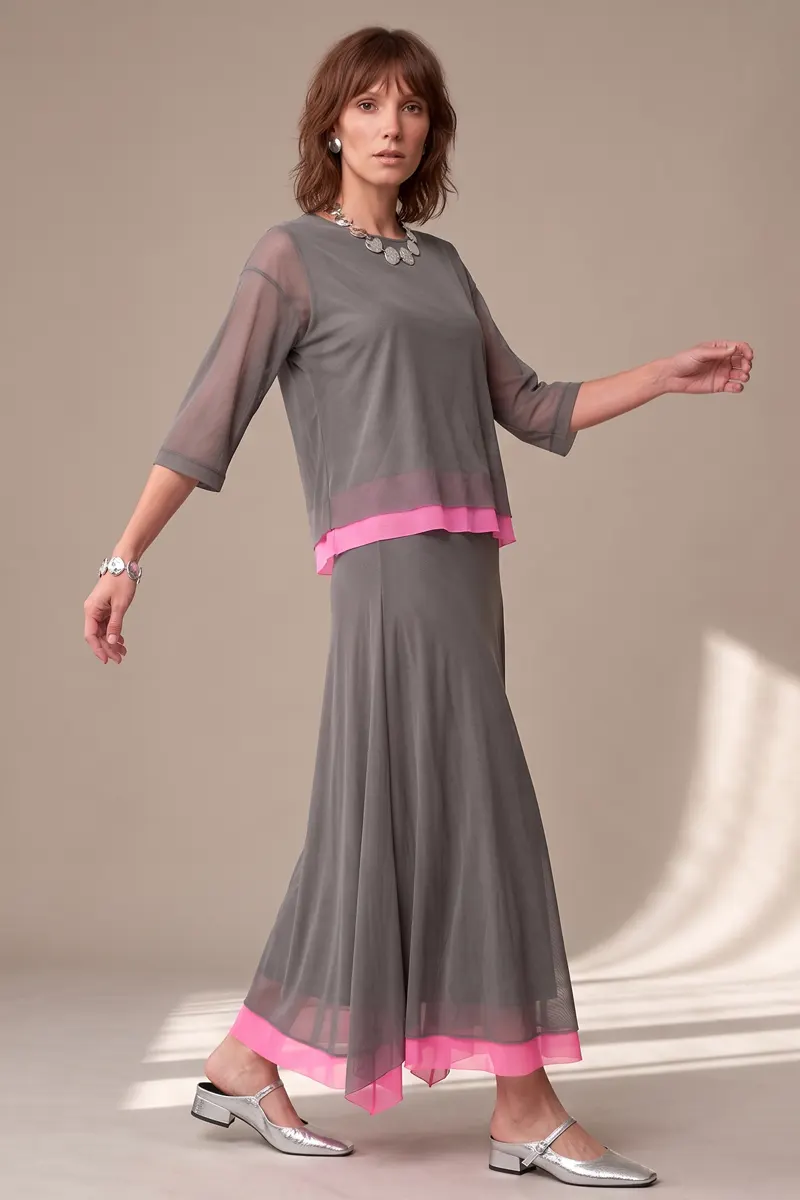 Conjunto de tule blusa ampla com gola careca e saia / 003CJOCIP - Imagem 3